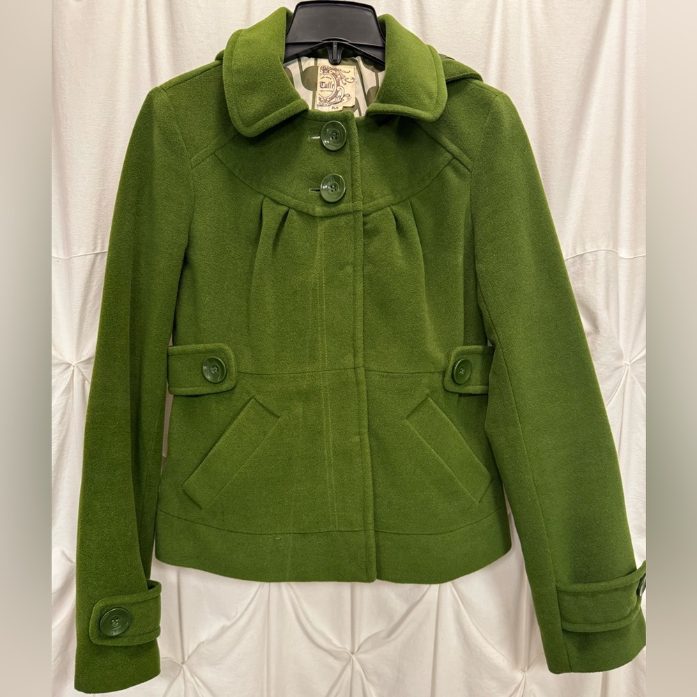 Tulle by Anthropologie Green Wool Blend Pea Coat